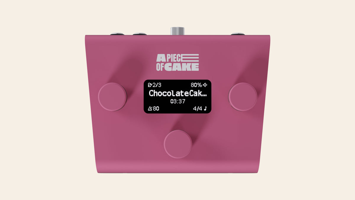 A piece of cake backing track player in pink, front view