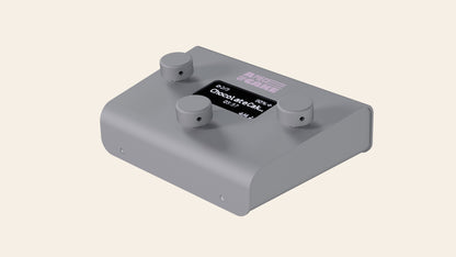 A piece of cake backing track player in silver, angled view