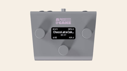 A piece of cake backing track player in silver, front view