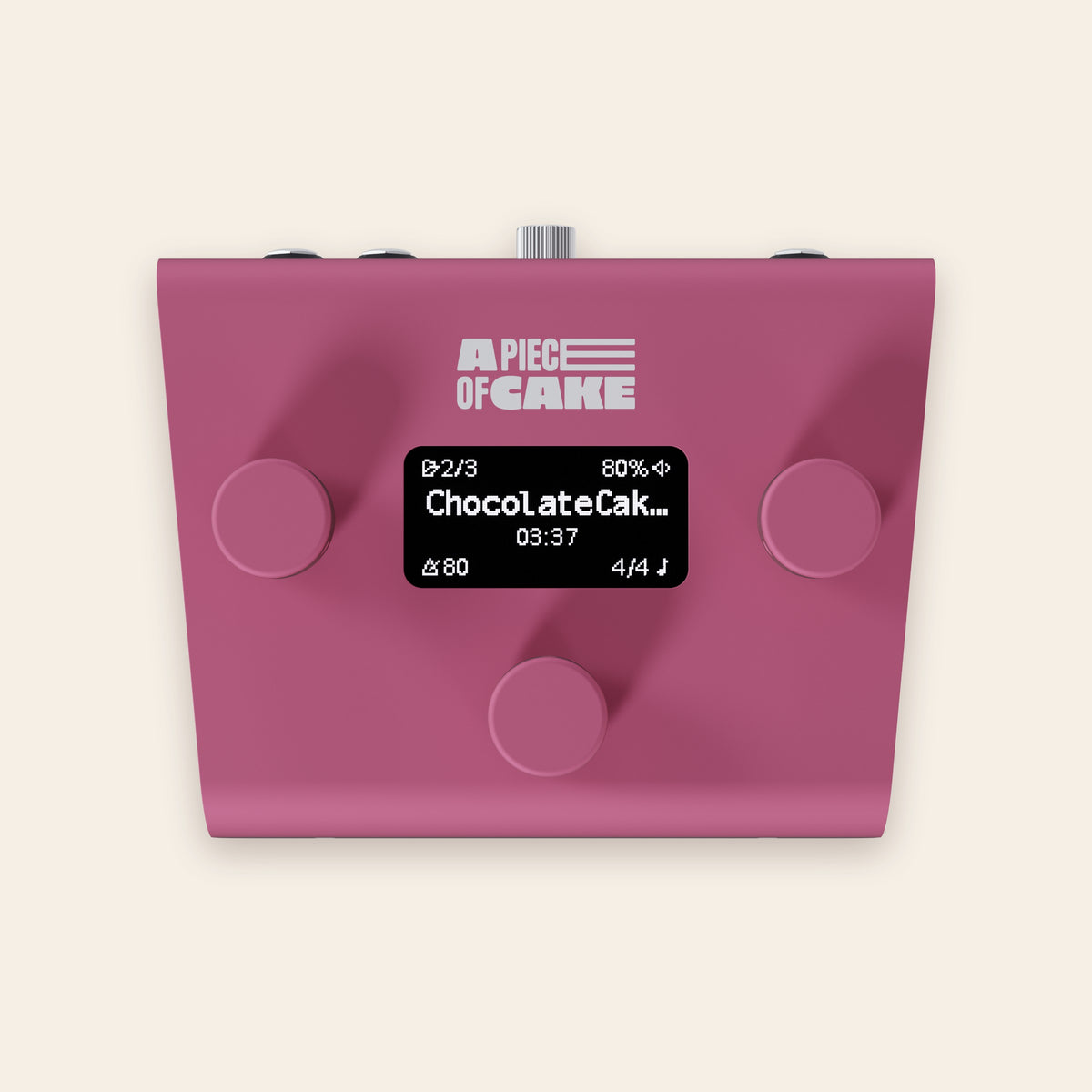 A piece of cake backing track player in pink, front view