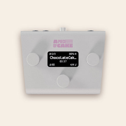 A piece of cake backing track player in silver, front view